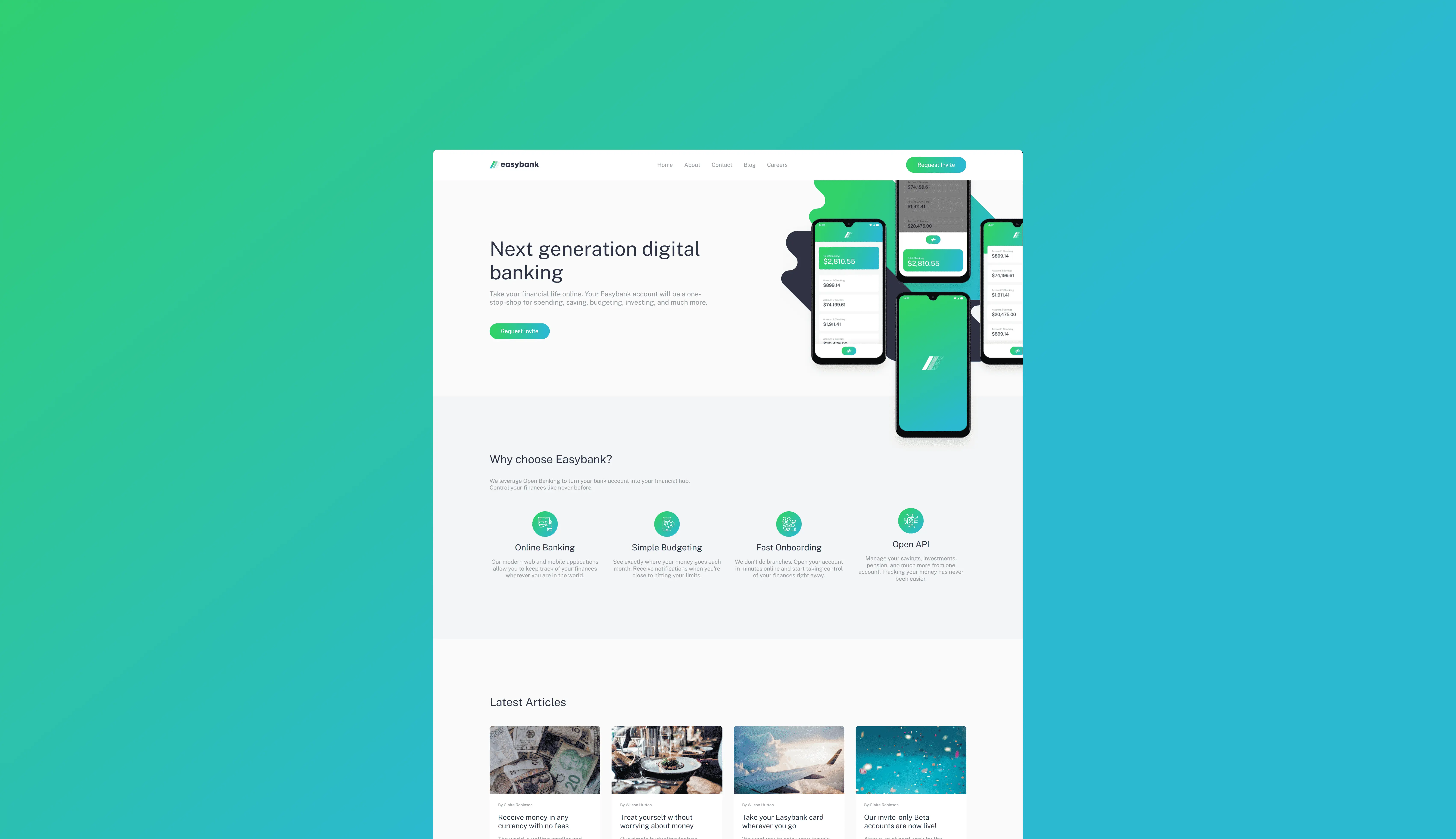 Landing page for easybank company